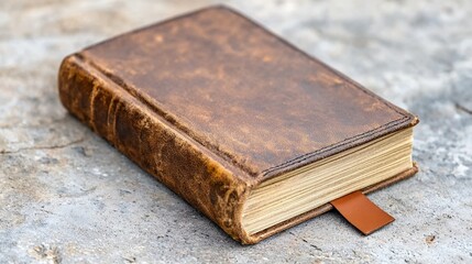 Antique Brown Leather Book on Gray Surface