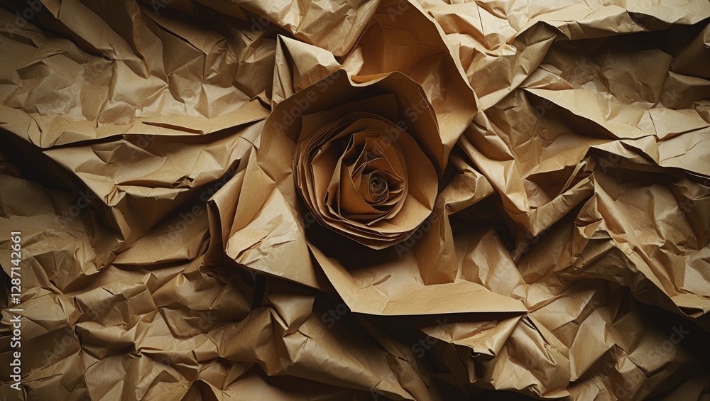 Aufkleber crumpled brown paper background with a delicate handmade rose design showcasing texture and depth fo