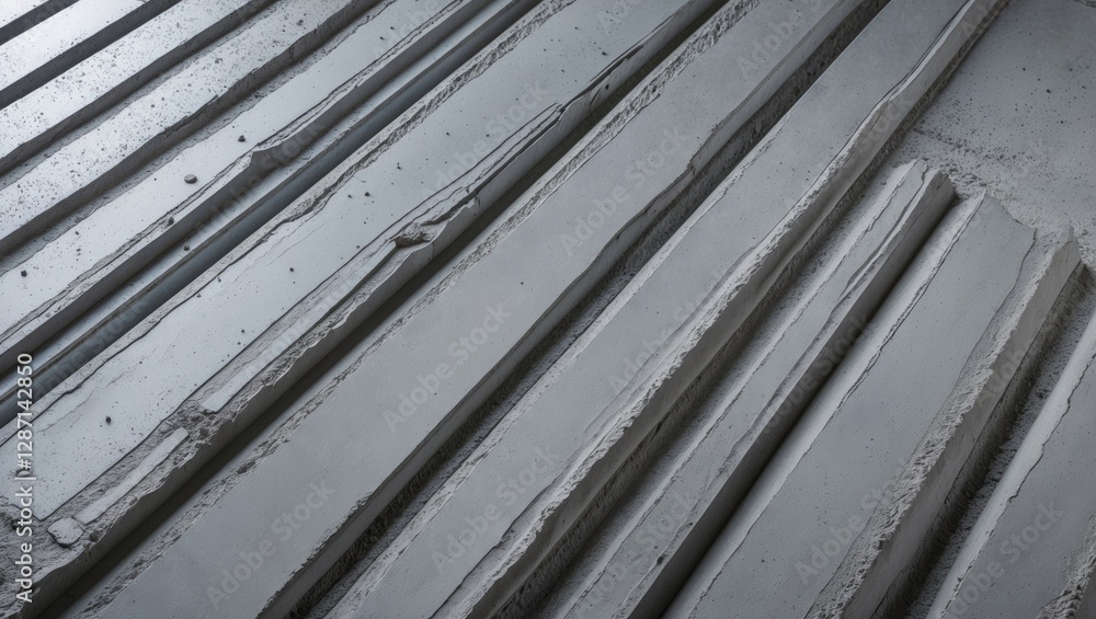 Poster textured grey concrete floor with deep grooves creating a unique industrial aesthetic suitable for m