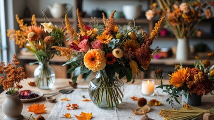 Autumn Floral Arrangement Workshop Featuring Vibrant Seasonal Flowers in Cozy Setting