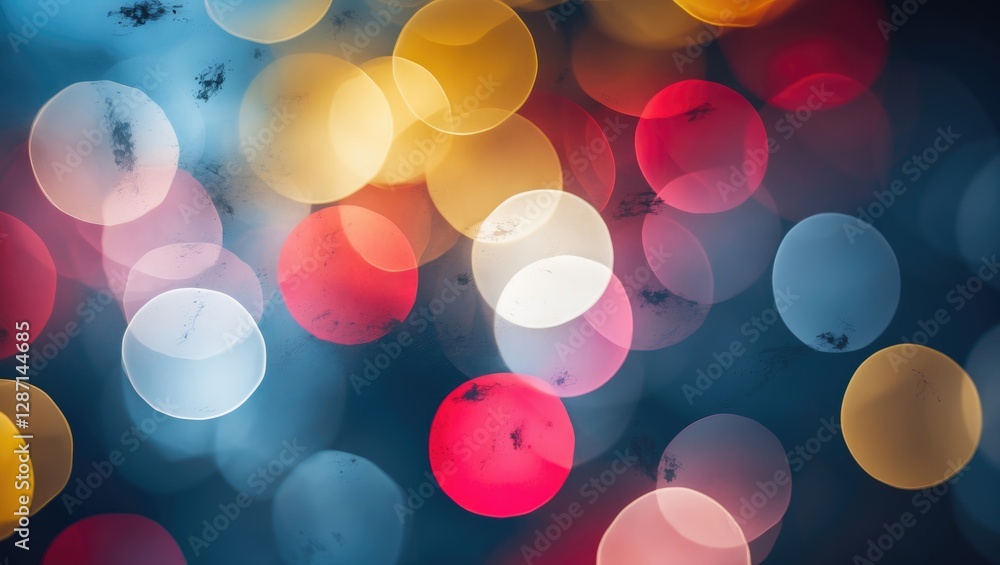 Poster colorful bokeh lights in circular shapes creating a dreamy abstract background with soft blue tones 