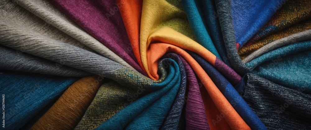 Aufkleber vibrant array of textured fabrics in various colors showcasing modern design and creative potential 