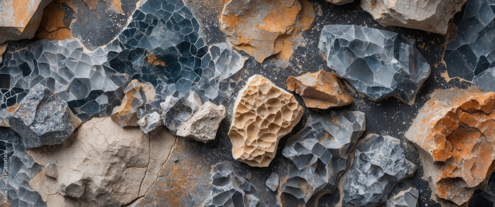Aufkleber closeup of diverse mineral rock textures showcasing natural patterns ideal for design and decoration