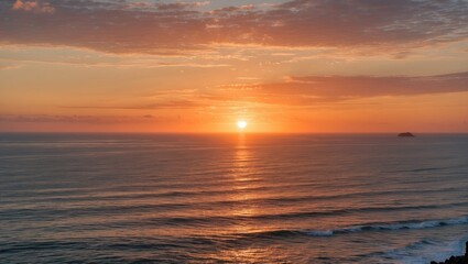 Naklejka premium Serene Sunset Over Tranquil Ocean Waves with Warm Golden Reflections Capturing a Beautiful Coastal Landscape at Dusk.