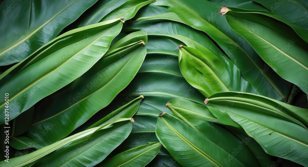 Poster lush green banana leaves background with abundant texture and space for overlay text or brand messag
