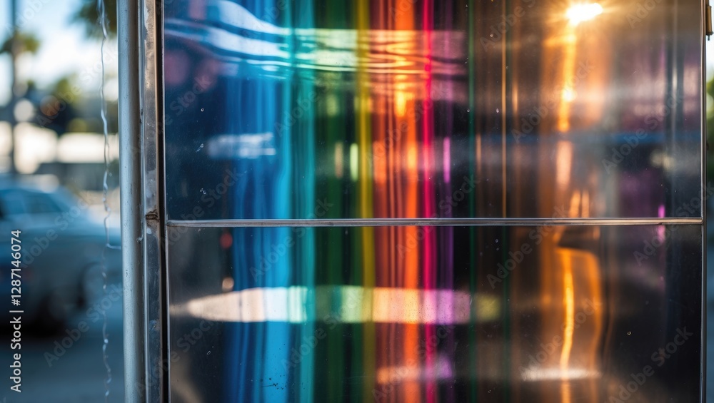 Fototapete Vibrant Color Reflections on a Metallic Surface Creating an Artistic Background Ideal for Creative Projects and Designs