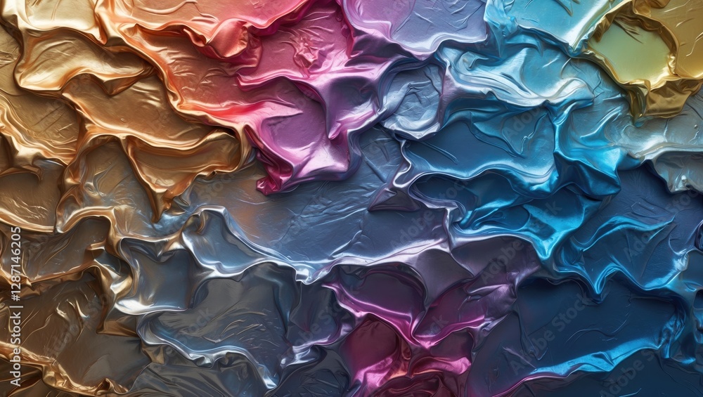 Poster vibrant metallic color texture with swirling patterns showcasing a blend of warm and cool tones for 