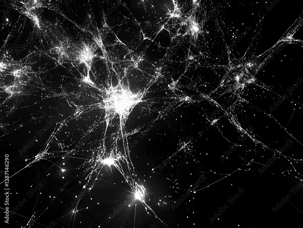 Poster a stunning visualization of neural connections, showcasing a network of glowing nodes and intricate 