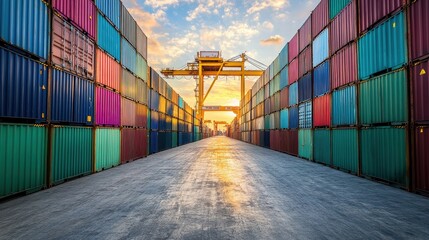Fototapeta premium Containers in shipping yard, shipping port. 