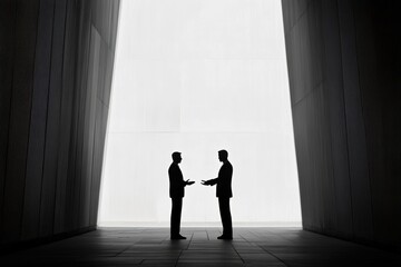 Obraz premium Business professionals having a discussion in a modern architectural space during daylight hours. Generative AI