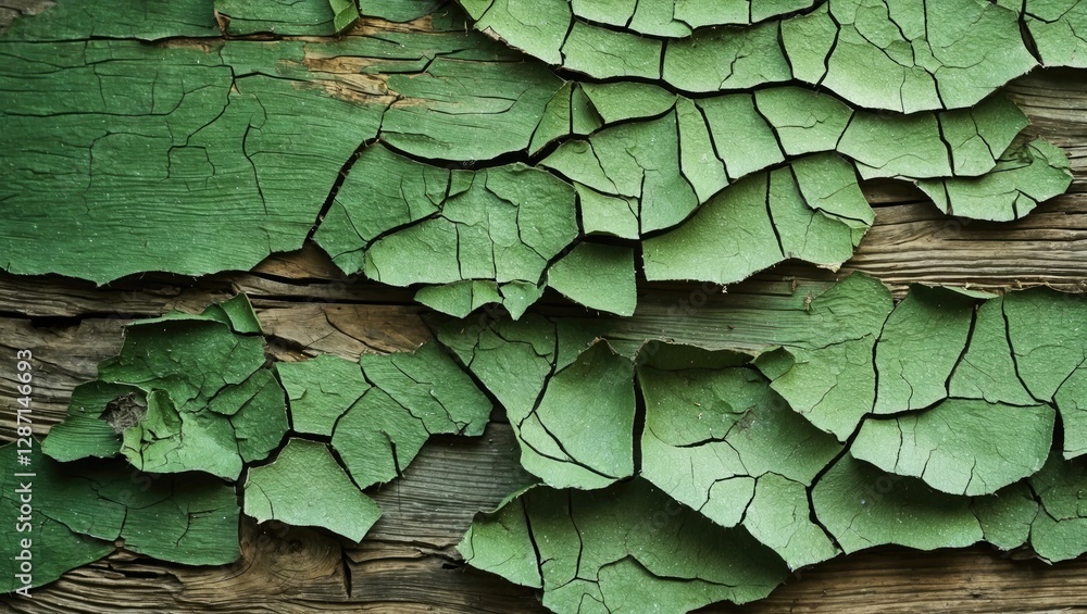 Poster detail of aged cracked green paint on wooden surface showcasing texture and rustic appearance for us
