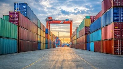 Fototapeta premium Containers in shipping yard, shipping port. 