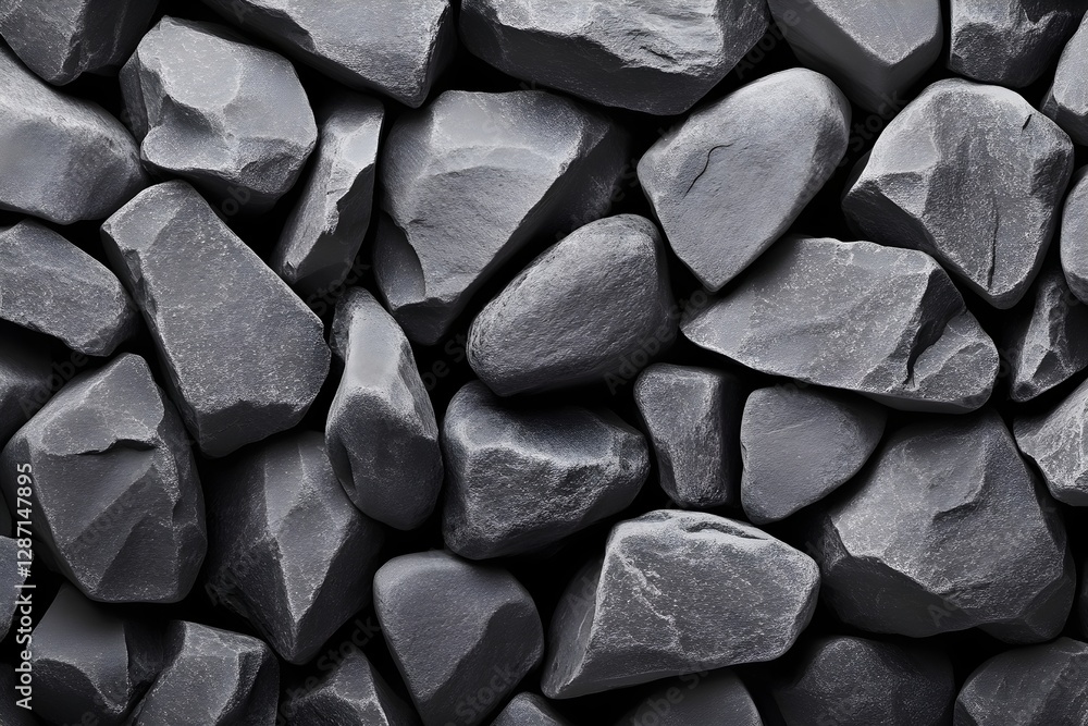 Poster natural rough stone wall texture in dark grey color. abstract background of irregular rocks pattern 