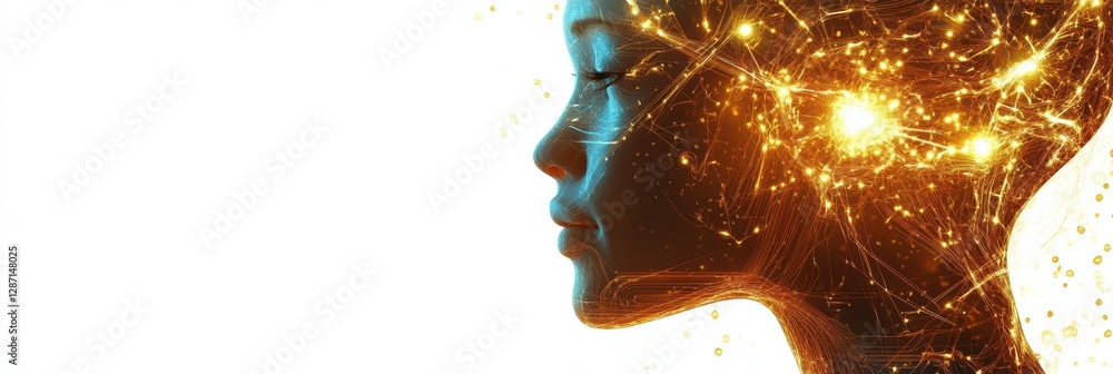 Aufkleber Profile view of a human head with glowing synapses and complex neural connections illustrating artificial intelligence concepts. Generative AI