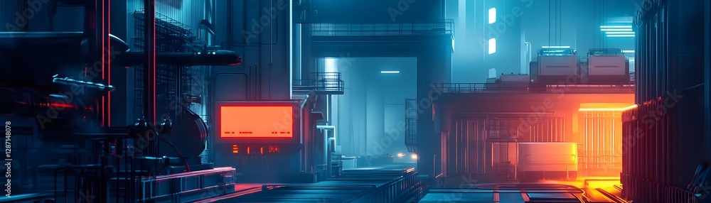 Poster an abstract futuristic scene showcasing illuminated pathways and high-tech structures. the vibrant c