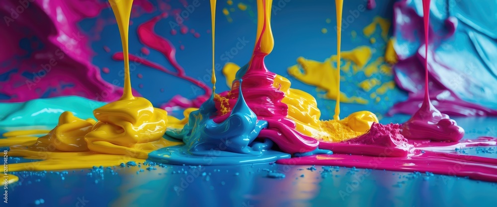 Poster vibrant pooling of vivid thick paint in various colors creating an artistic and colorful abstract ba