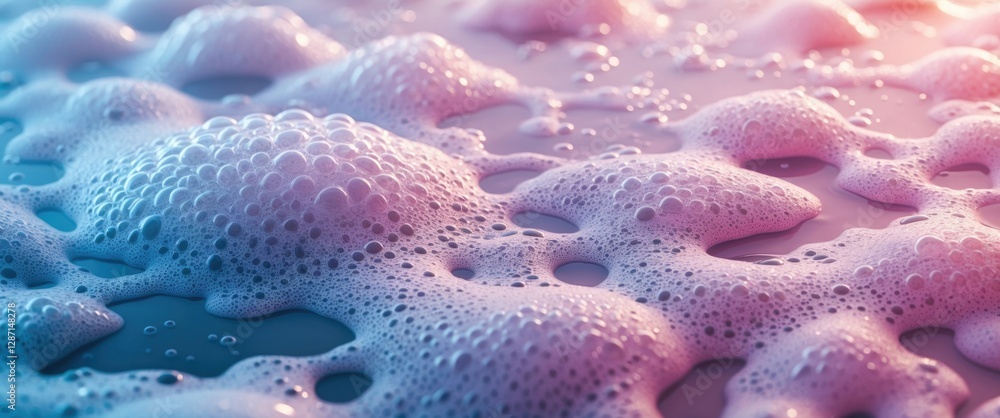 Poster vibrant macro texture of thick soap suds creating colorful gradients on water surface ideal for back