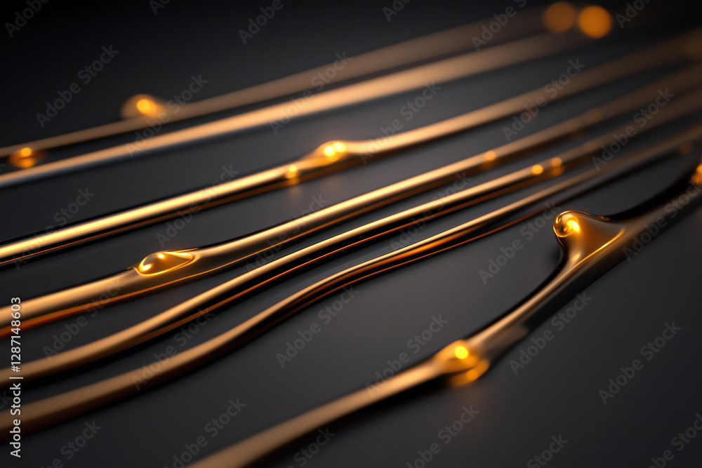 Poster golden liquid flows elegantly across a dark surface, creating mesmerizing patterns