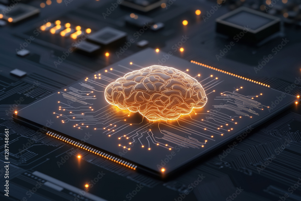 Poster brain-inspired design illuminates with circuitry on a technological circuit board