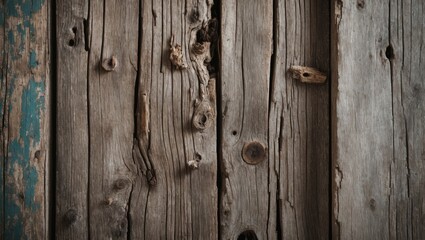 Naklejka premium Weathered wooden planks with natural textures and imperfections creating a rustic background ideal for vintage or nature-themed projects