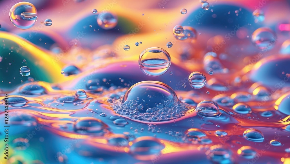 Poster abstract colorful oil and water bubbles creating a vibrant textured surface in fluid dynamics and ar