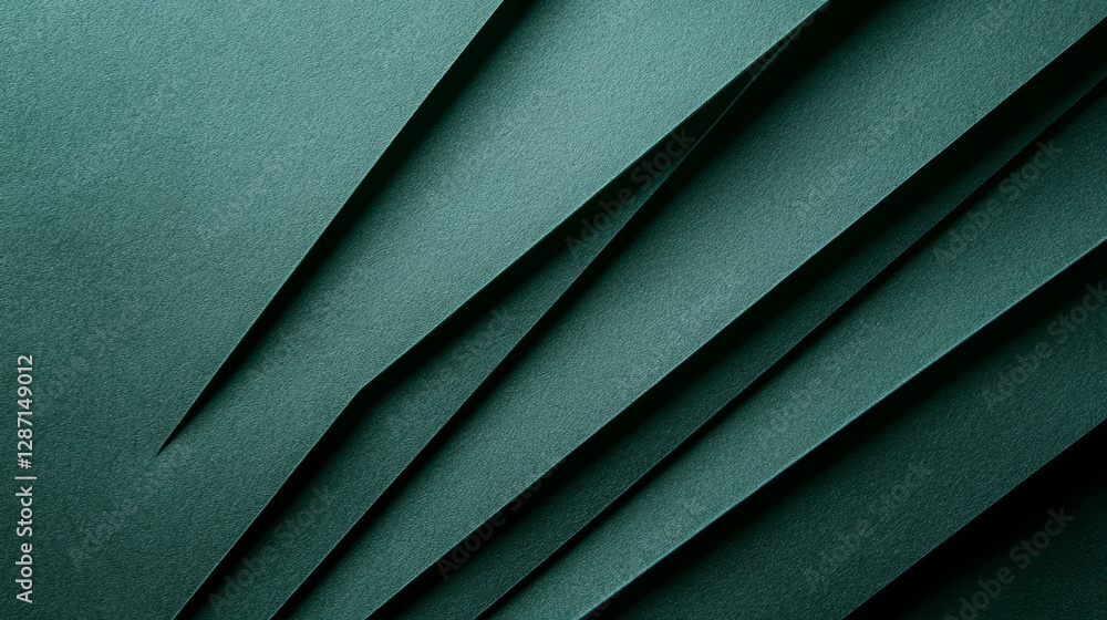 Poster abstract composition of layered ribbed green paper with dynamic texture for background design