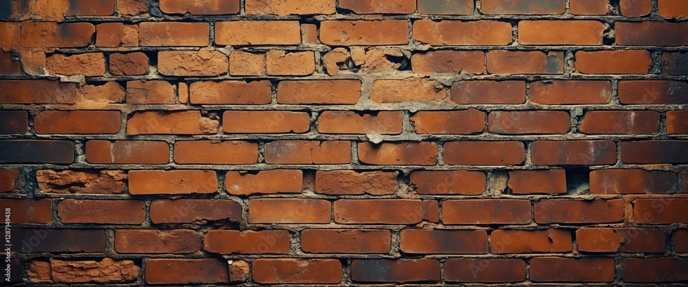 Poster textured brown brick wall with weathered appearance suitable for architectural backgrounds and desig