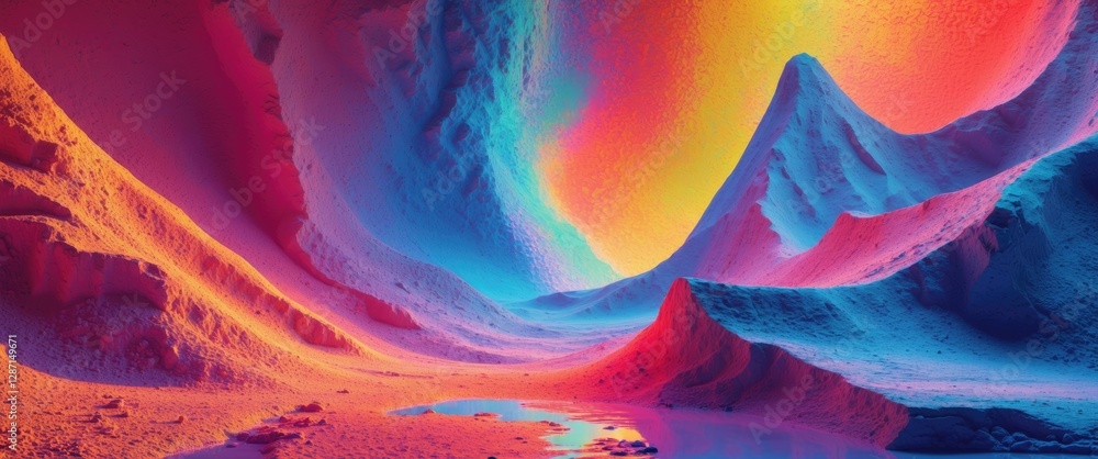 Poster vibrant surreal landscape with abstract textures showcasing vivid colors and dynamic shapes in a min