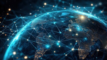 Obraz premium Digital globe with connected trade routes, global network, world trade. 