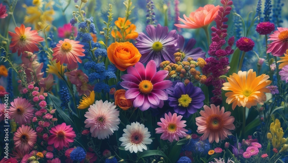 Aufkleber vibrant flower bouquet in nature with colorful blooms and empty space for custom text or messages
