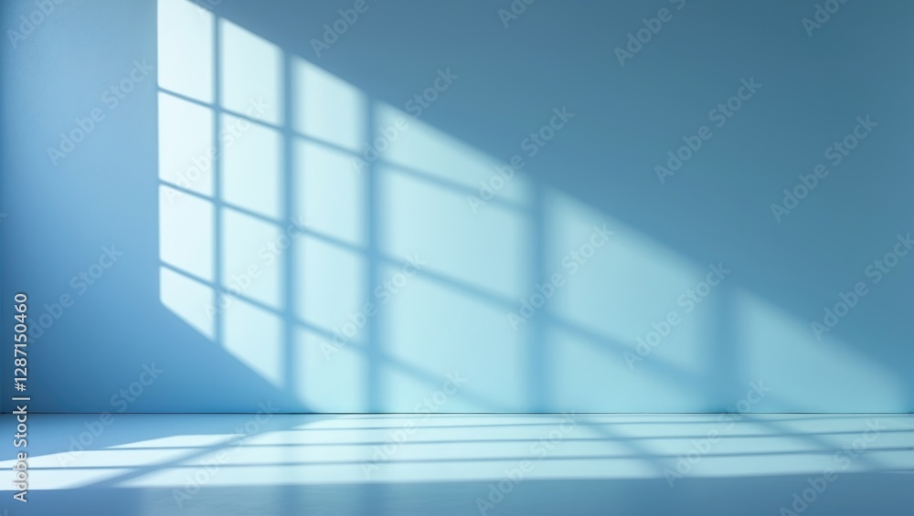 Poster abstract light blue background with window shadows creating a serene atmosphere for product presenta