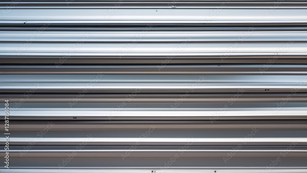 Poster metal sheet siding in horizontal lines creating a modern industrial background with reflections and 