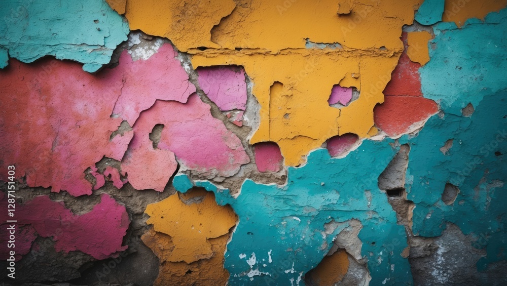 Aufkleber vibrant abstract background featuring a distressed wall with peeling paint in various colors create 