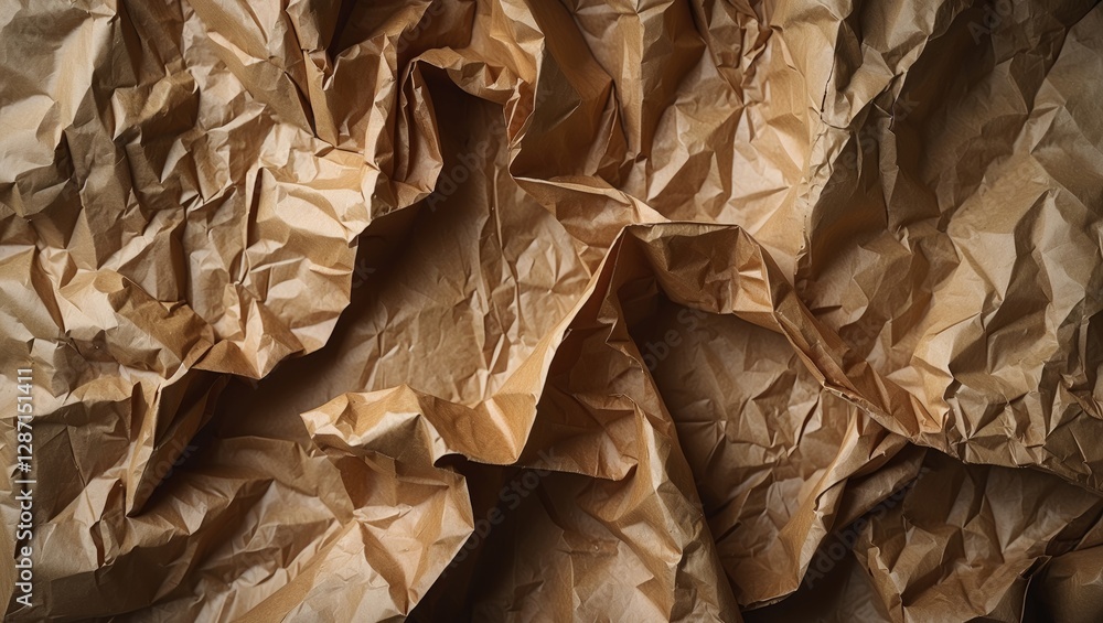 Aufkleber crumpled brown paper texture background showcasing intricate folds and shadows for creative design a