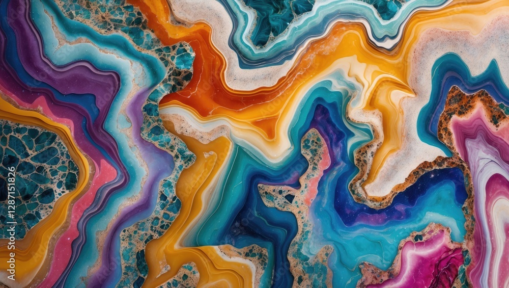 Poster vibrant multicolored marble texture with natural patterns showcasing bold swirls and unique geologic