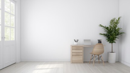 Minimalist home office workspace with plant