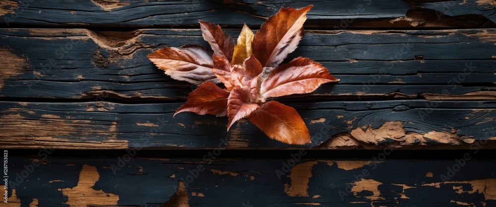 Poster textured wooden background featuring dark colors with vibrant autumn leaves creating a contrast and 