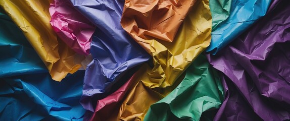 Vibrant multicolored crumpled paper background showcasing a variety of hues in a creative and artistic arrangement for design projects