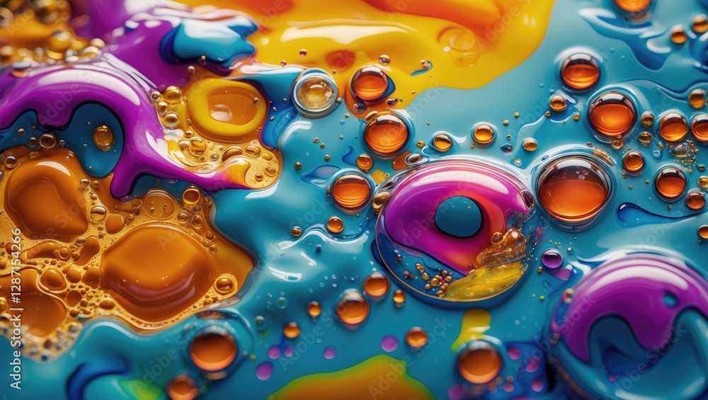 Poster abstract colorful bubbles in a blended mixture of oil and ink creating a visually striking and vibra