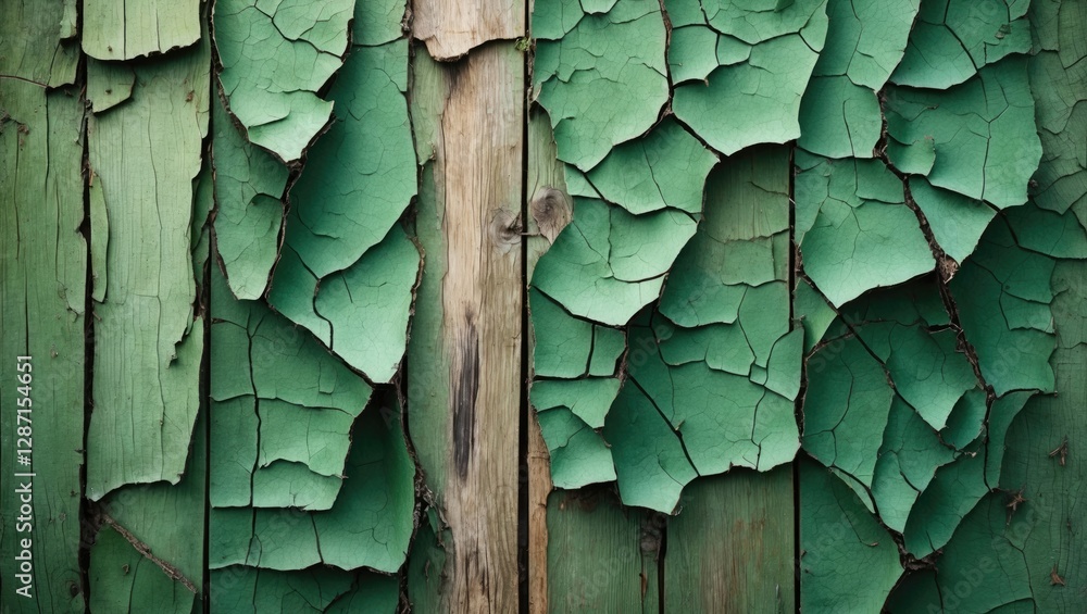 Aufkleber ancient peeling green paint on weathered wood background creating a rustic textured surface ideal fo