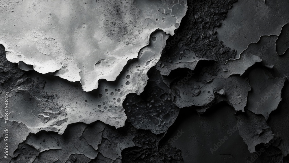 Poster abstract monochrome texture background with layered surfaces and patterns in shades of black and gra