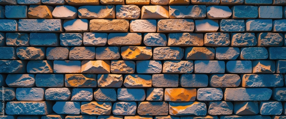 Poster textured stone wall background with warm lighting showcasing a neatly arranged pattern ideal for arc