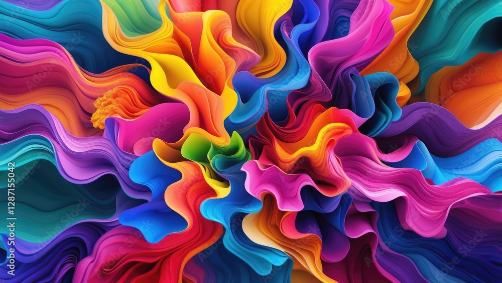 Poster vibrant multicolored abstract background showcasing dynamic fluid shapes and harmonious blending of 