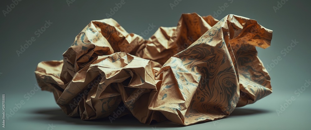 Poster crumpled brown paper with intricate patterns showcasing unique textures against a gray backdrop for 