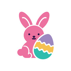 Obraz premium easter bunny with egg icon, cute rabbit character, simple flat style, isolated on transparent