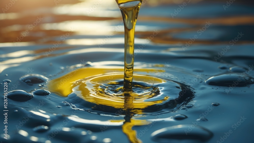Poster ripples and reflections of golden oil on water surface creating a mesmerizing liquid texture with ci