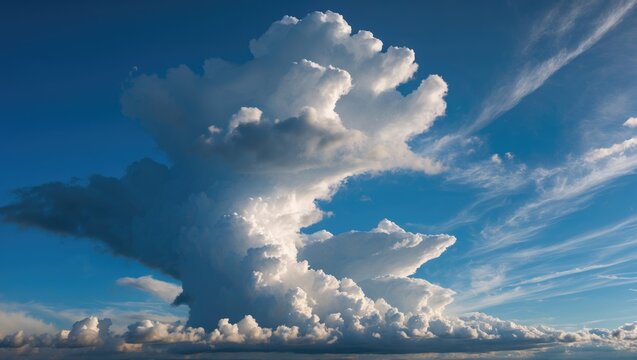 Dramatic cumulus clouds against a clear blue sky creating a stunning natural background for various design projects
