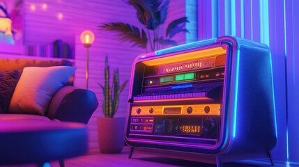 Retro Stereo, Neon Room, Night, Music