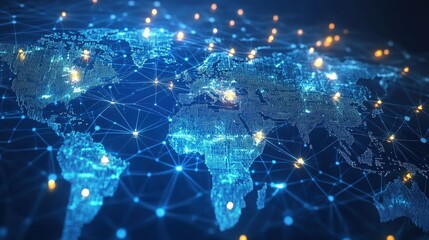 Fototapeta premium Global social media network, Digital world map with users worldwide connections.