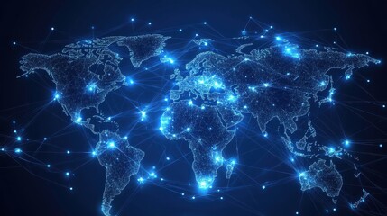 Global social media network, Digital world map with users worldwide connections.